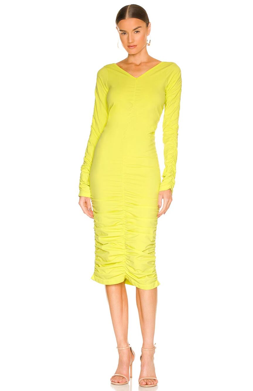 Helmut Lang Neon Acid Lime Green Seamless Ruched Midi Shirt Dress Size M/L